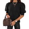 imageWomens Puff Short Sleeve Sweater Tops 2025 Spring Summer Trendy Crew Neck Casual T Shirts BlousesBlack