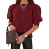 imageWomens Puff Short Sleeve Sweater Tops 2025 Spring Summer Trendy Crew Neck Casual T Shirts BlousesBurgundy