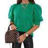 imageWomens Puff Short Sleeve Sweater Tops 2025 Spring Summer Trendy Crew Neck Casual T Shirts BlousesGreen