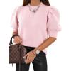 imageWomens Puff Short Sleeve Sweater Tops 2025 Spring Summer Trendy Crew Neck Casual T Shirts BlousesLight Pink