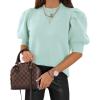 imageWomens Puff Short Sleeve Sweater Tops 2025 Spring Summer Trendy Crew Neck Casual T Shirts BlousesMint Green