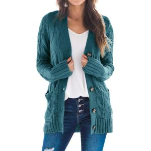 imageGoranbon Womens Cable Knit Cardigan Long Sleeve Open Front Button Down Knitwear Sweater CoatA08teal