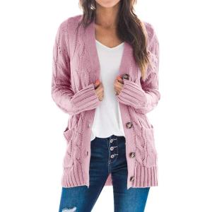 imageGoranbon Womens Cable Knit Cardigan Long Sleeve Open Front Button Down Knitwear Sweater CoatA16pink