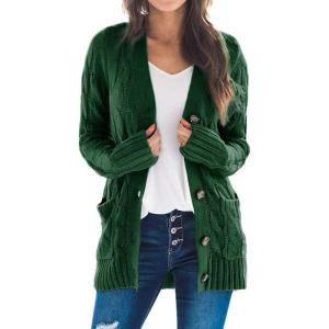 imageGoranbon Womens Cable Knit Cardigan Long Sleeve Open Front Button Down Knitwear Sweater CoatWdeep Green