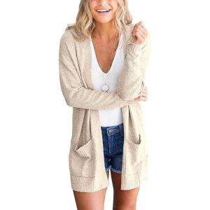 imageGoranbon Womens Cardigan Sweaters Open Front Long Sweater Knitted Coat with PocketsAbeige