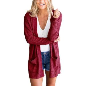 imageGoranbon Womens Cardigan Sweaters Open Front Long Sweater Knitted Coat with PocketsBurgundy
