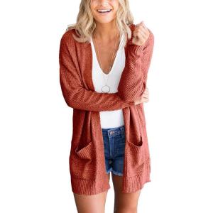 imageGoranbon Womens Cardigan Sweaters Open Front Long Sweater Knitted Coat with PocketsOrange