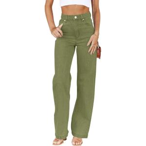 imagePLNOTME Womens High Waisted Jeans Boyfriend Baggy Straight Leg Casual Denim PantsArmy Green Regular