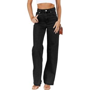 imagePLNOTME Womens High Waisted Jeans Boyfriend Baggy Straight Leg Casual Denim PantsBlack Regular