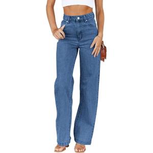 imagePLNOTME Womens High Waisted Jeans Boyfriend Baggy Straight Leg Casual Denim PantsJean Blue Regular