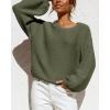 imageCoololi Womens Puff Sleeve Knit Pullover Ribbed Sweaters Crewneck Oversized Loose Casual Cozy Soft Slouchy Sweater TopsArmy Green