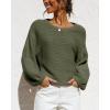 imageCoololi Womens Puff Sleeve Knit Pullover Ribbed Sweaters Crewneck Oversized Loose Casual Cozy Soft Slouchy Sweater TopsArmy Green