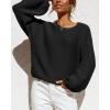 imageCoololi Womens Puff Sleeve Knit Pullover Ribbed Sweaters Crewneck Oversized Loose Casual Cozy Soft Slouchy Sweater TopsBlack