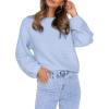 imageCoololi Womens Puff Sleeve Knit Pullover Ribbed Sweaters Crewneck Oversized Loose Casual Cozy Soft Slouchy Sweater TopsBlue