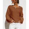imageCoololi Womens Puff Sleeve Knit Pullover Ribbed Sweaters Crewneck Oversized Loose Casual Cozy Soft Slouchy Sweater TopsBrown