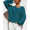 imageCoololi Womens Puff Sleeve Knit Pullover Ribbed Sweaters Crewneck Oversized Loose Casual Cozy Soft Slouchy Sweater TopsCyan