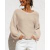 imageCoololi Womens Puff Sleeve Knit Pullover Ribbed Sweaters Crewneck Oversized Loose Casual Cozy Soft Slouchy Sweater TopsLight Brown