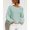 imageCoololi Womens Puff Sleeve Knit Pullover Ribbed Sweaters Crewneck Oversized Loose Casual Cozy Soft Slouchy Sweater TopsMint