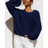 imageCoololi Womens Puff Sleeve Knit Pullover Ribbed Sweaters Crewneck Oversized Loose Casual Cozy Soft Slouchy Sweater TopsNavy