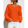 imageCoololi Womens Puff Sleeve Knit Pullover Ribbed Sweaters Crewneck Oversized Loose Casual Cozy Soft Slouchy Sweater TopsOrange