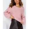 imageCoololi Womens Puff Sleeve Knit Pullover Ribbed Sweaters Crewneck Oversized Loose Casual Cozy Soft Slouchy Sweater TopsPink