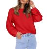 imageCoololi Womens Puff Sleeve Knit Pullover Ribbed Sweaters Crewneck Oversized Loose Casual Cozy Soft Slouchy Sweater TopsRed