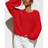 imageCoololi Womens Puff Sleeve Knit Pullover Ribbed Sweaters Crewneck Oversized Loose Casual Cozy Soft Slouchy Sweater TopsRed