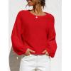 imageCoololi Womens Puff Sleeve Knit Pullover Ribbed Sweaters Crewneck Oversized Loose Casual Cozy Soft Slouchy Sweater TopsRed