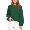 imageCoololi Womens Puff Sleeve Knit Pullover Ribbed Sweaters Crewneck Oversized Loose Casual Cozy Soft Slouchy Sweater TopsDark Green
