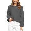 imageCoololi Womens Puff Sleeve Knit Pullover Ribbed Sweaters Crewneck Oversized Loose Casual Cozy Soft Slouchy Sweater TopsGray