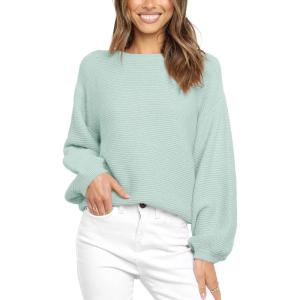 imageCoololi Womens Puff Sleeve Knit Pullover Ribbed Sweaters Crewneck Oversized Loose Casual Cozy Soft Slouchy Sweater TopsMint