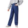 imagePLNOTME Girls Baggy Jeans High Rise Elastic Waist Straight Leg Washed Denim Pants