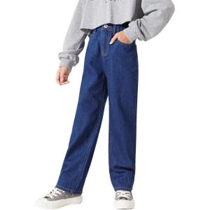 imagePLNOTME Girls Baggy Jeans High Rise Elastic Waist Straight Leg Washed Denim Pants